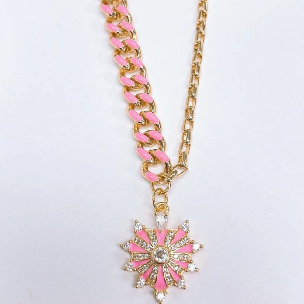 Elegant Pink and Gold Starburst Necklace